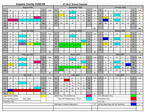 Iroquois County Illinois Schools Calendar