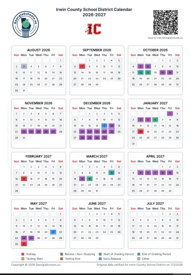 Irwin County Georgia Schools Calendar