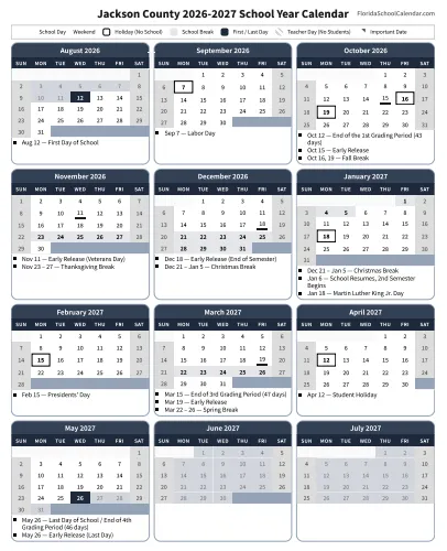 Jackson County  florida schools calendar