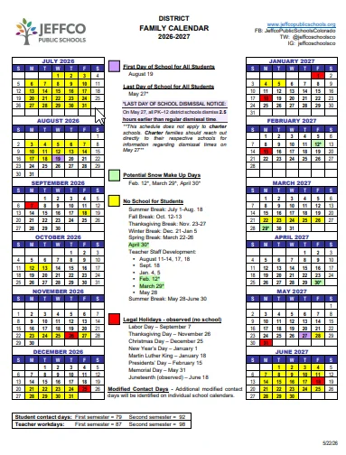 Jefferson County Colorado Schools Calendar