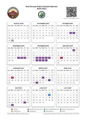 Kent County delware
 schools calendar