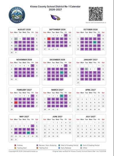 Kiowa County Colorado Schools Calendar