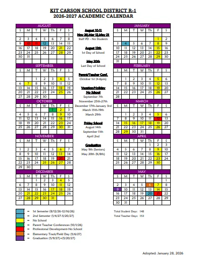 Kit Carson County Colorado Schools Calendar