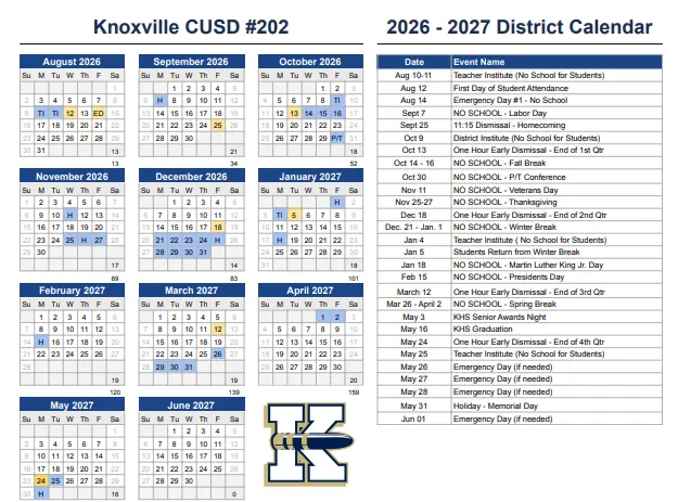Knox County Illinois Schools Calendar