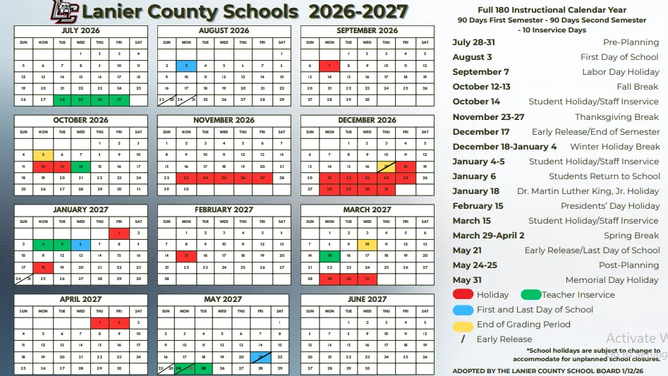 Lanier County Georgia Schools Calendar