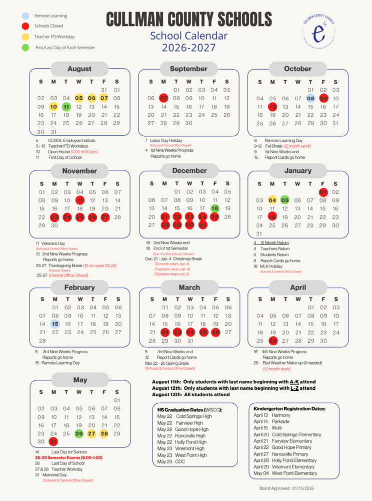 Cullman County Alabama Schools Calendar