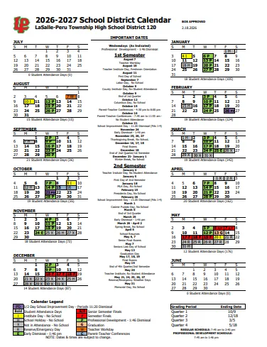 LaSalle County Illinois Schools Calendar