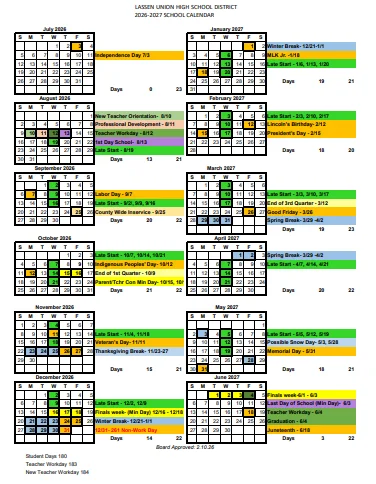 Lassen County California Schools Calendar