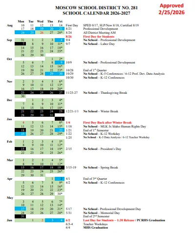 Latah County Idaho Schools Calendar