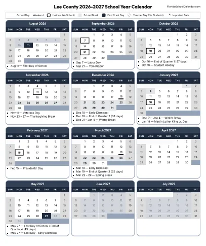 Lee County florida schools calendar