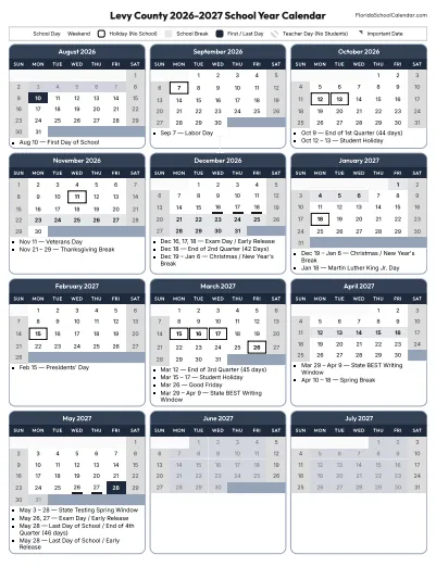 Levy County  florida schools calendar