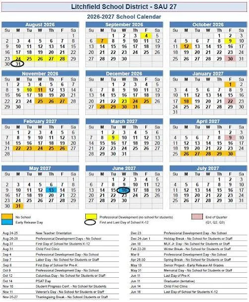 Litchfield County connecticut schools calendar