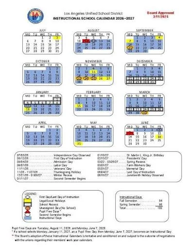 Los Angeles County California Schools Calendar