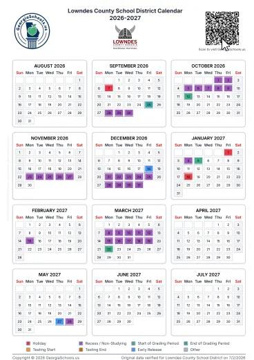 Lowndes County  Georgia Schools Calendar