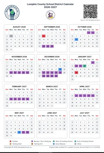 Lumpkin County  Georgia Schools Calendar