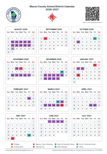 Macon County  Georgia Schools Calendar