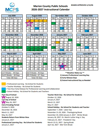 Marion County  florida schools calendar