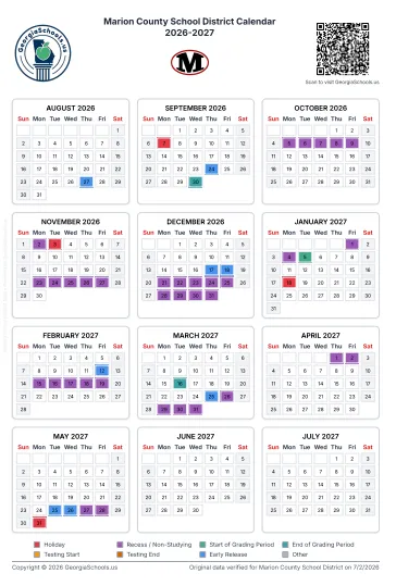 Marion County Georgia Schools Calendar