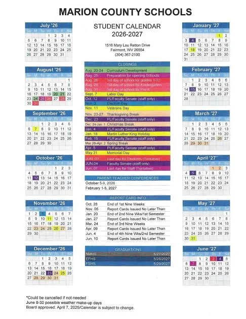 Marion County Arkansas Schools Calendar
