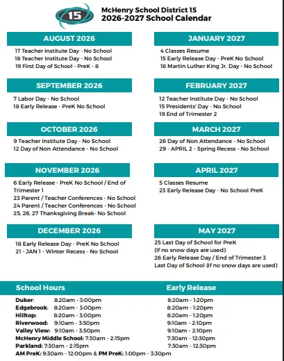 McHenry County Illinois Schools Calendar