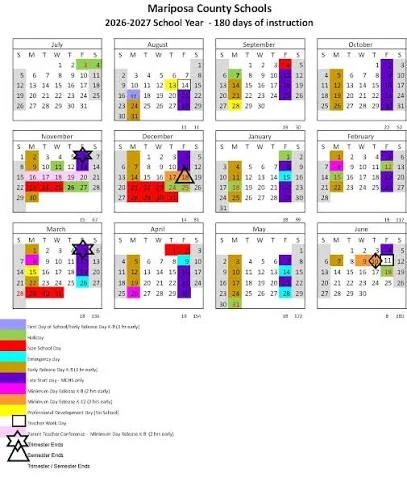 Mariposa County California Schools Calendar