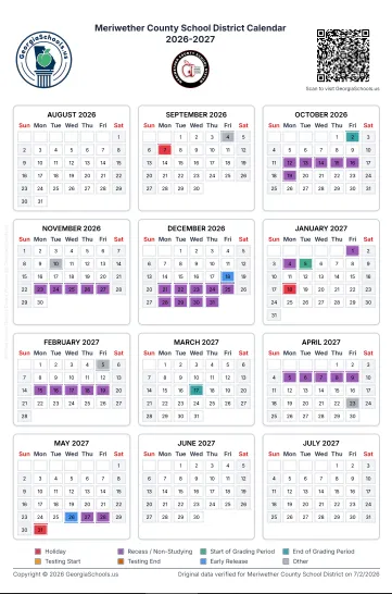 Meriwether County  Georgia Schools Calendar