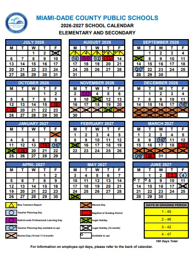 Miami-Dade County  florida schools calendar