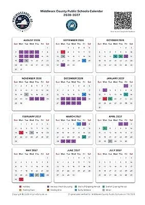 Middlesex County connecticut schools calendar