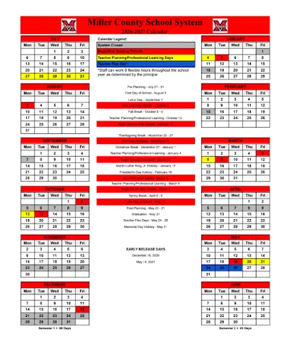 Miller County Arkansas Schools Calendar