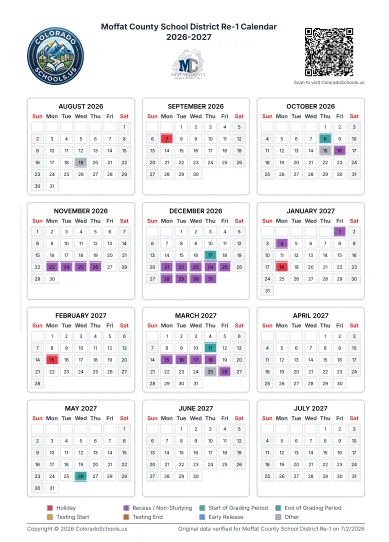 Moffat County Colorado Schools Calendar