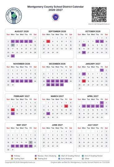 Montgomery County Georgia Schools Calendar