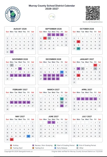 Murray County  Georgia Schools Calendar