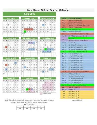 New Haven County connecticut schools calendar