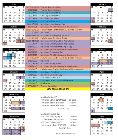 Nez Perce County Idaho Schools Calendar