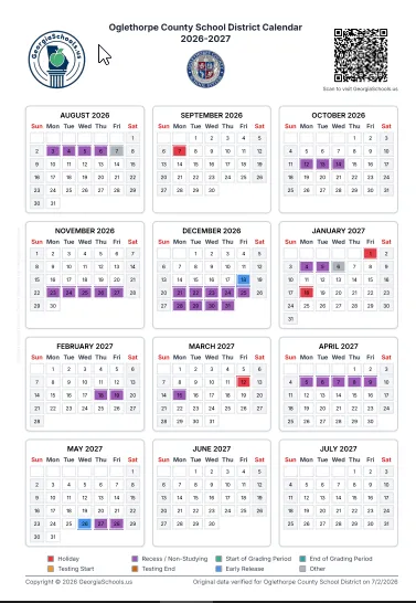Oglethorpe County  Georgia Schools Calendar