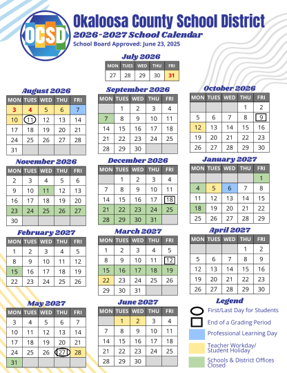Okaloosa County florida schools calendar