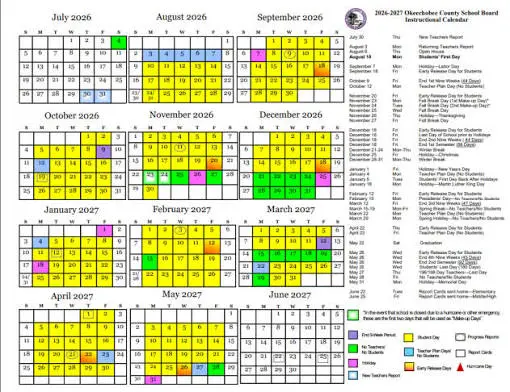Okeechobee County  florida schools calendar