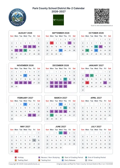 Park County Colorado Schools Calendar
