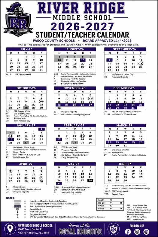 Pasco County  florida schools calendar