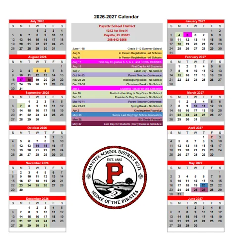 Payette County Idaho Schools Calendar