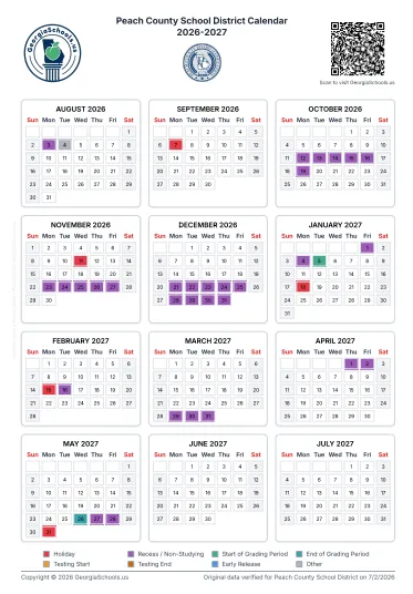 Peach County  Georgia Schools Calendar