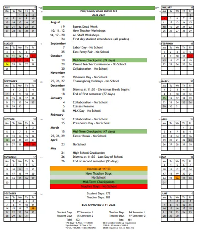 Perry County Illinois Schools Calendar