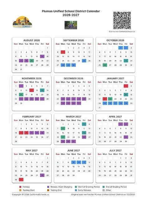 Plumas County California Schools Calendar