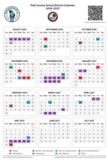 Polk County  Georgia Schools Calendar