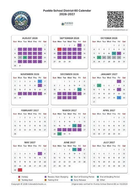 Pueblo County Colorado Schools Calendar