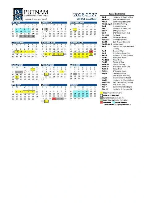 Putnam County  florida schools calendar