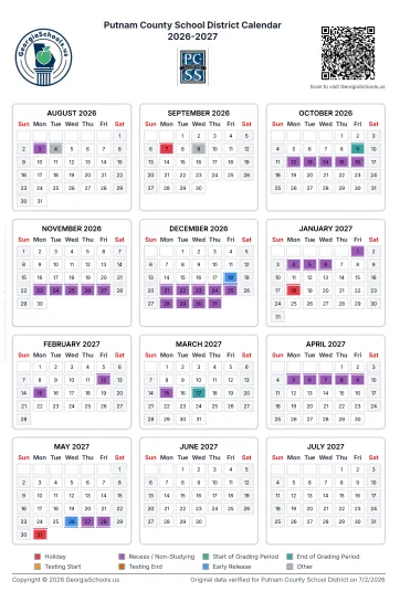 Putnam County Georgia Schools Calendar