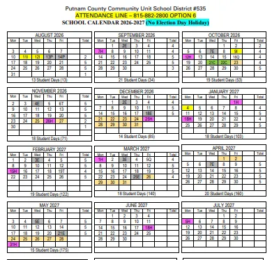 Putnam County Illinois Schools Calendar