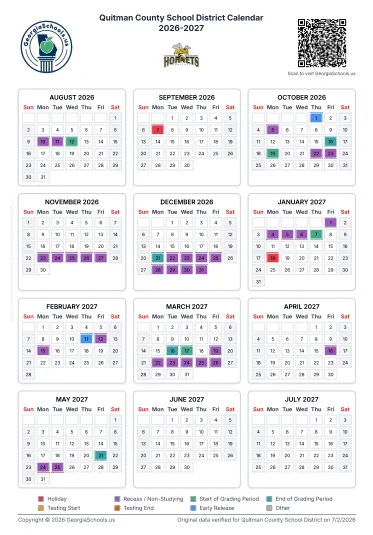 Quitman County  Georgia Schools Calendar