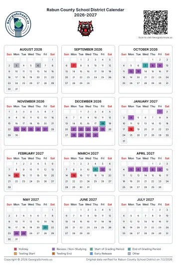 Rabun County  Georgia Schools Calendar